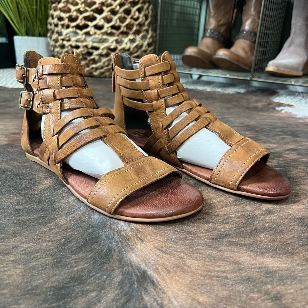Roan By Bed Stu Bee Gladiator Sandals Brown Bosco Tan Leather Flat Zip